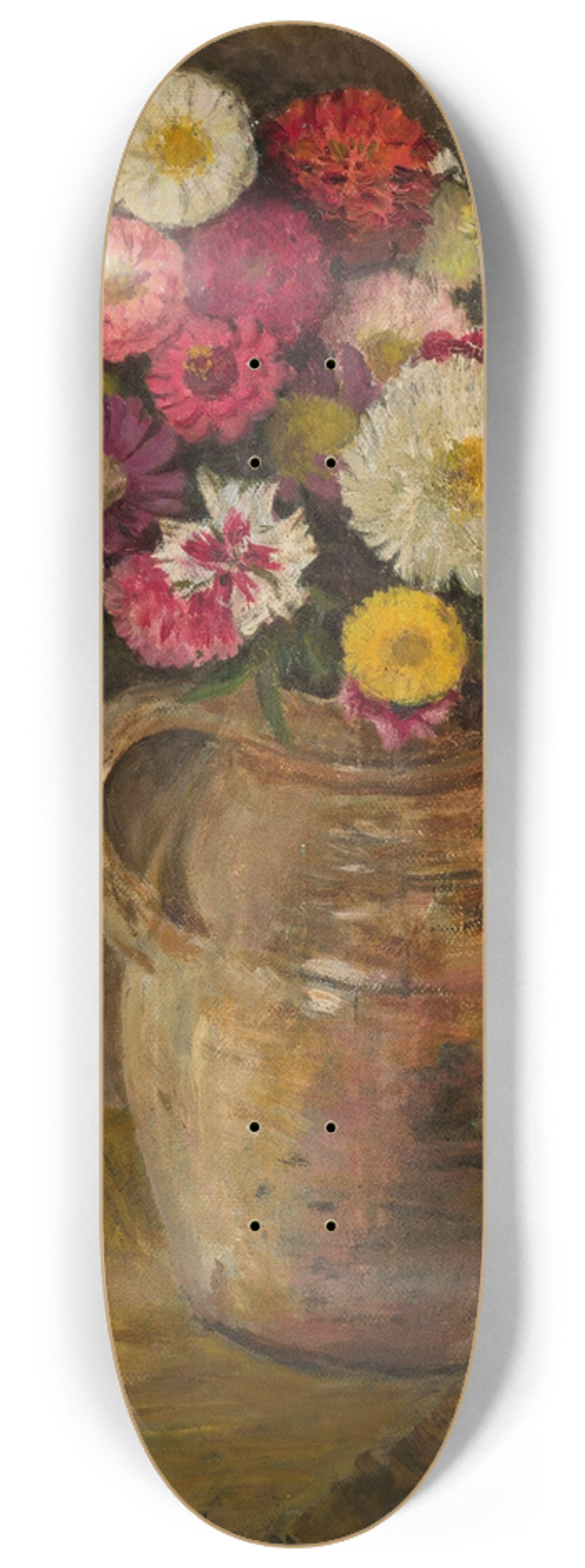 Tadeusz Makowski - Asters and zinnias in a clay jug 8.25 inch art skate deck