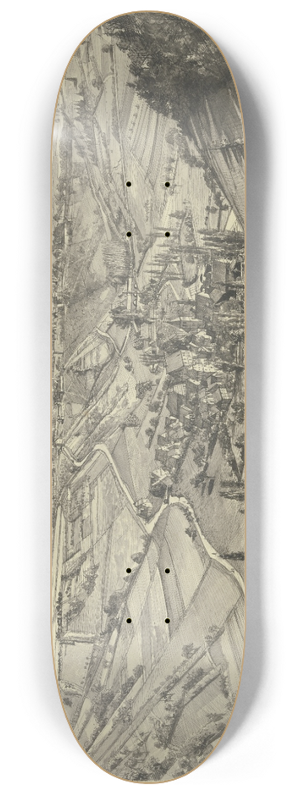 Theodor Alt - Blick auf Rothenburg ob der Tauber 8.25 inch art skate deck