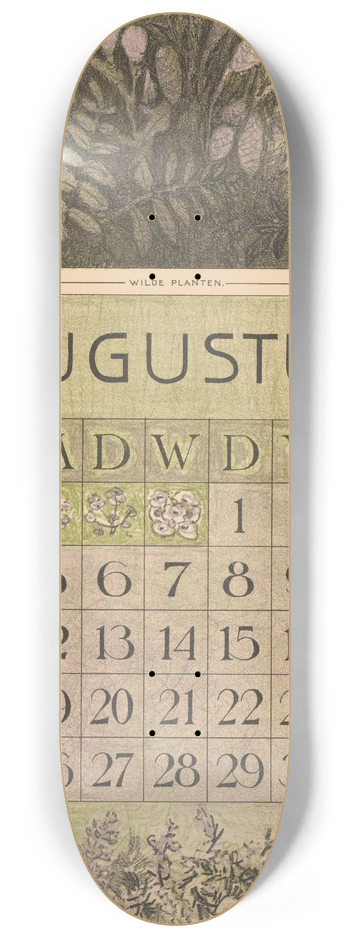 Theo van Hoytema - Kalenderblad augustus met planten 8.25 inch art skate deck