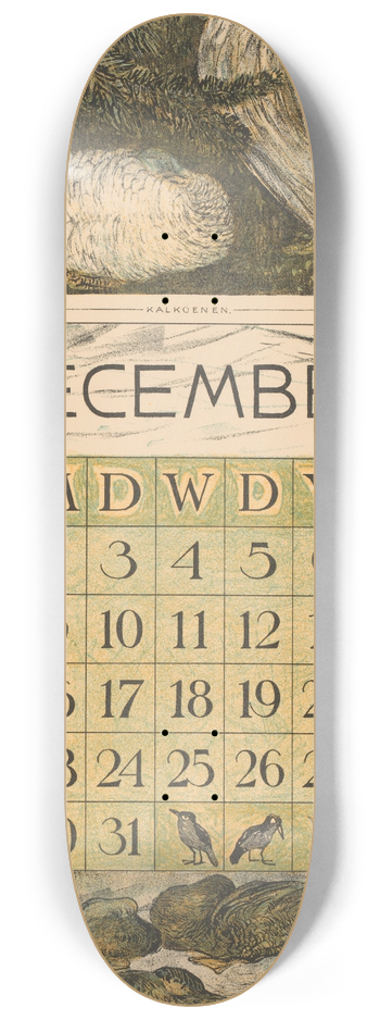 Theo van Hoytema - Kalenderblad december met kalkoenen en eenden 8.25 inch art skate deck