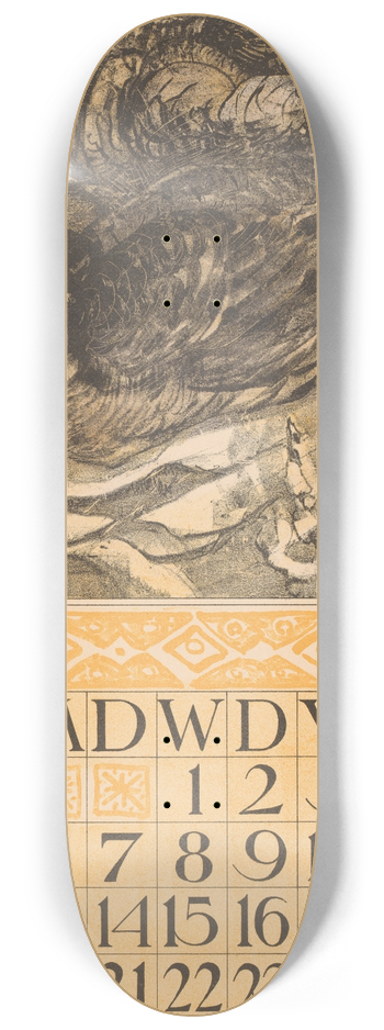 Theo van Hoytema - Kalenderblad december met twee slapende eenden 8.25 inch art skate deck