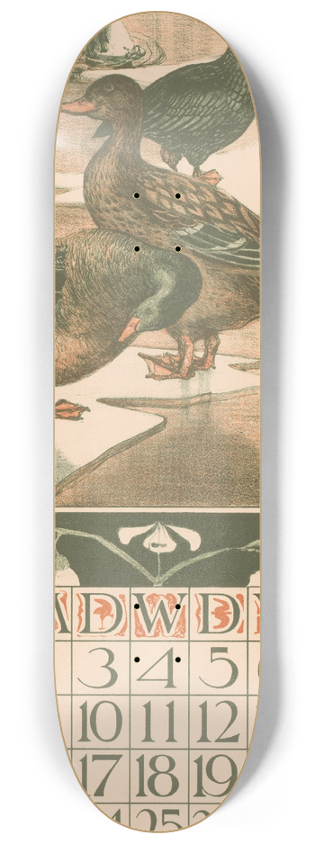 Theo van Hoytema - Kalenderblad februari met eenden 8.25 inch art skate deck