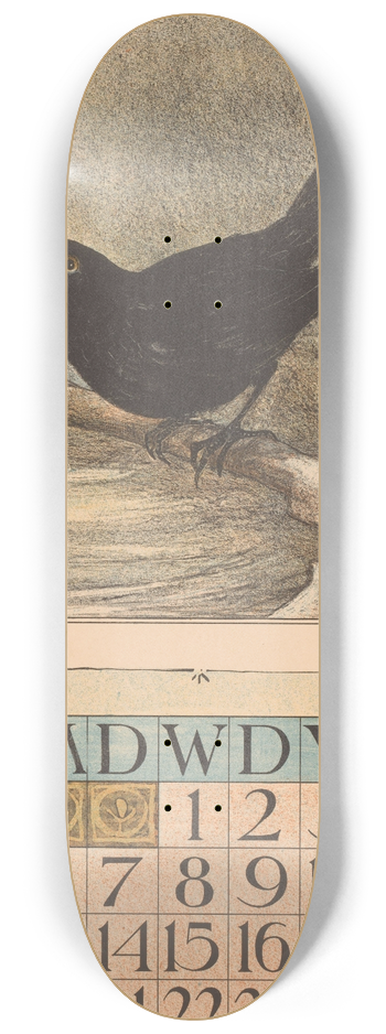 Theo van Hoytema - Kalenderblad februari met merel 8.25 inch art skate deck