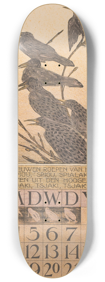 Theo van Hoytema - Kalenderblad februari met spreeuwen 8.25 inch art skate deck