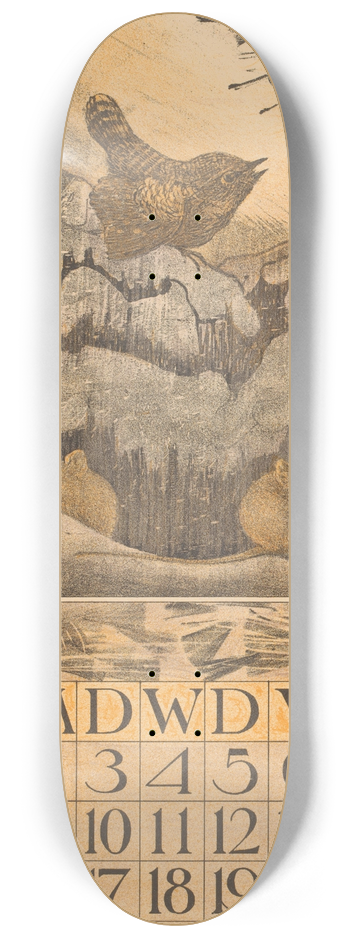 Theo van Hoytema - Kalenderblad januari met winterkoninkje en muizen 8.25 inch art skate deck