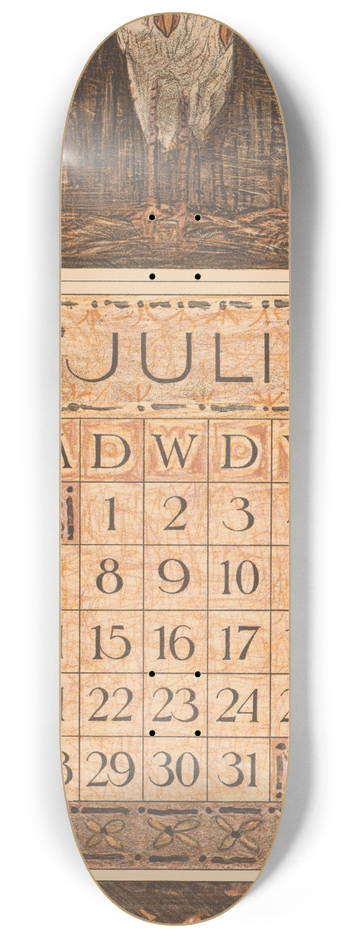 Theo van Hoytema - Kalenderblad juli met lepelaars 8.25 inch art skate deck