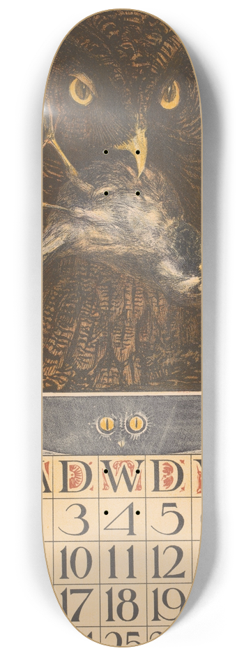 Theo van Hoytema - Kalenderblad november met uil en mus 8.25 inch art skate deck