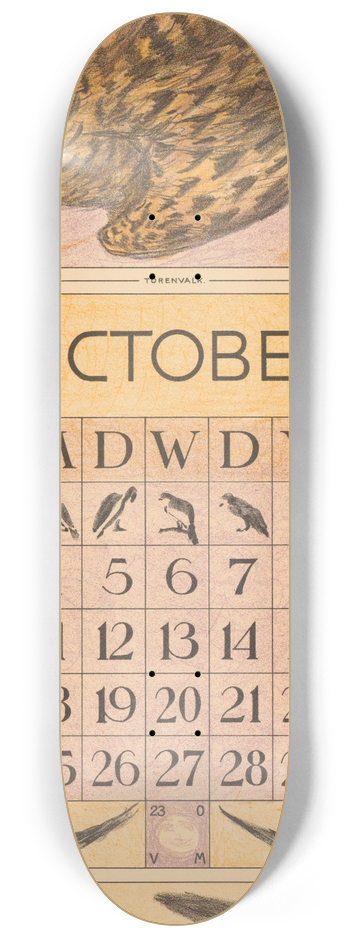 Theo van Hoytema - Kalenderblad oktober met torenvalk 8.25 inch art skate deck