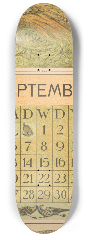 Theo van Hoytema - Kalenderblad september met goudfazant 8.25 inch art skate deck