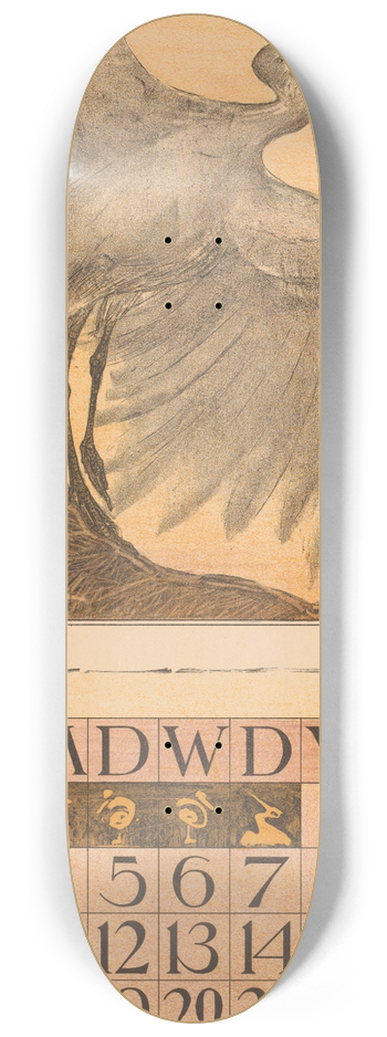Theo van Hoytema - Kalenderblad september met zilverreiger 8.25 inch art skate deck