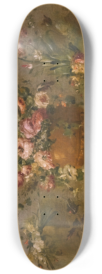 The Pseudo-Guardi - AStill Life With Roses, Carnations And Other Flowers In A Vase On A Ledge 8.25 inch art skate deck