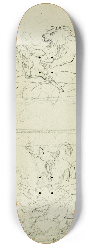 Thodore Gricault - Two compositional studies of a lion hunt 8.25 inch art skate deck