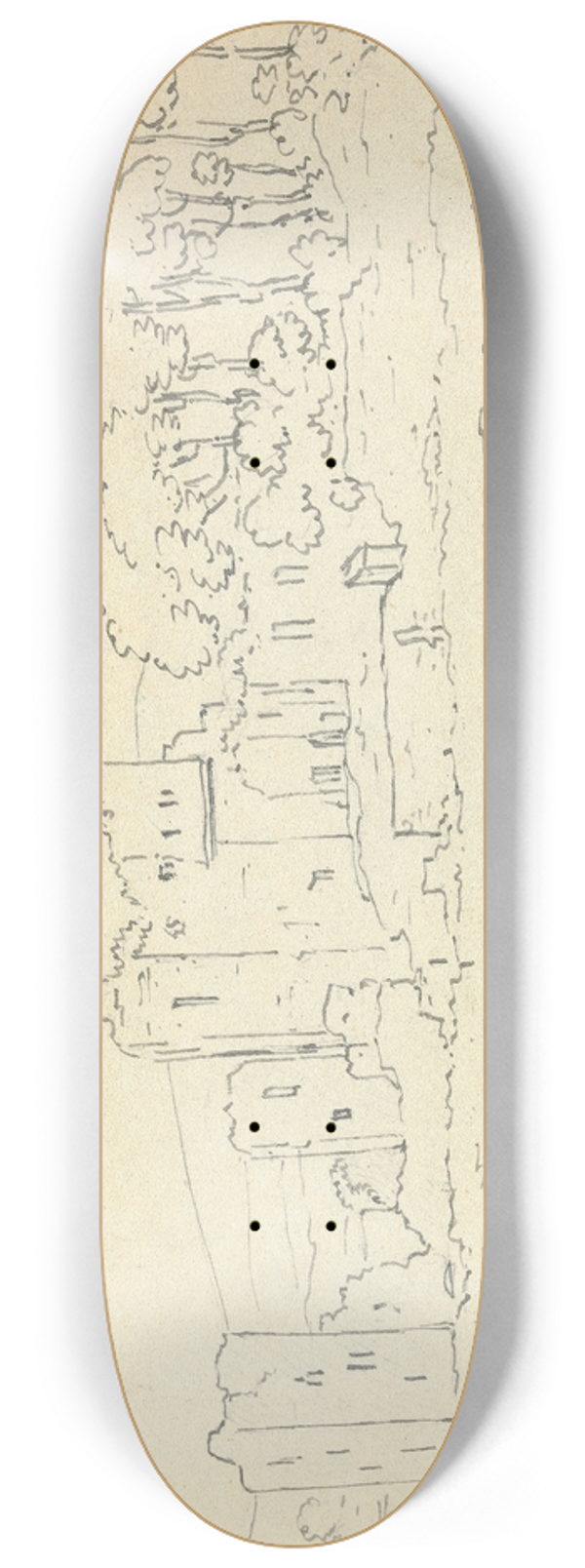 Thomas Bradshaw - Sketch of Castle Ruins with Cows Grazing in the foreground 8.25 inch art skate deck