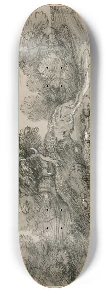 Thomas Gainsborough - Wooded upland landscape with shepherd and sheep and country track winding around a knoll 8.25 inch art skate deck
