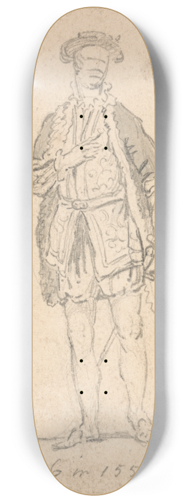 Thomas Girtin - Figure Costume Study of Edward VI in 1550 8.25 inch art skate deck