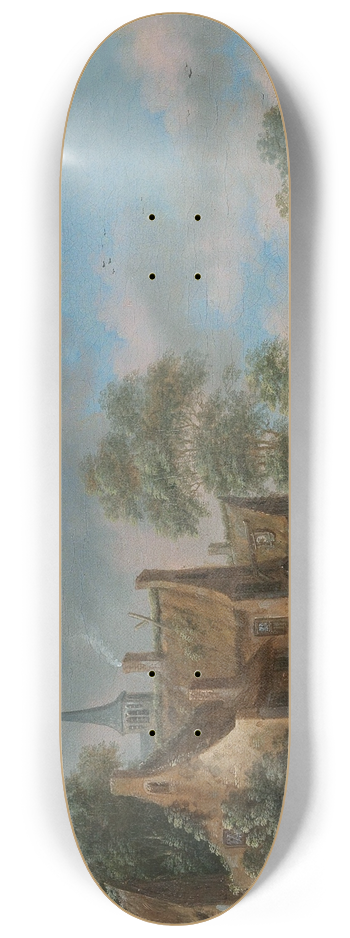 Thomas Heeremans - A river landscape with fishermen 8.25 inch art skate deck