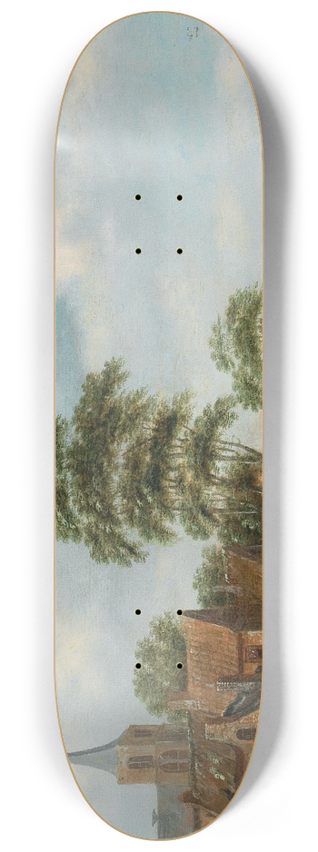 Thomas Heeremans - A village on the banks of a river 8.25 inch art skate deck