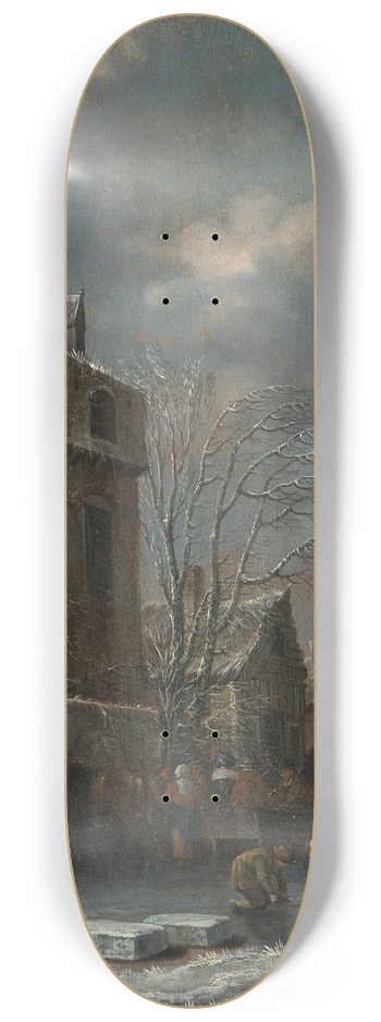 Thomas Heeremans - A winter landscape with skaters on the ice 8.25 inch art skate deck