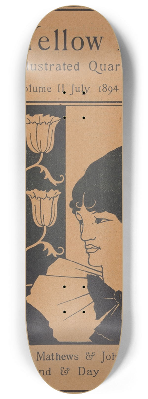 Aubrey Vincent Beardsley - Cover of The Yellow Book: an Illustrated Quarterly, Volume II, July 1894 8.25 inch art skate deck