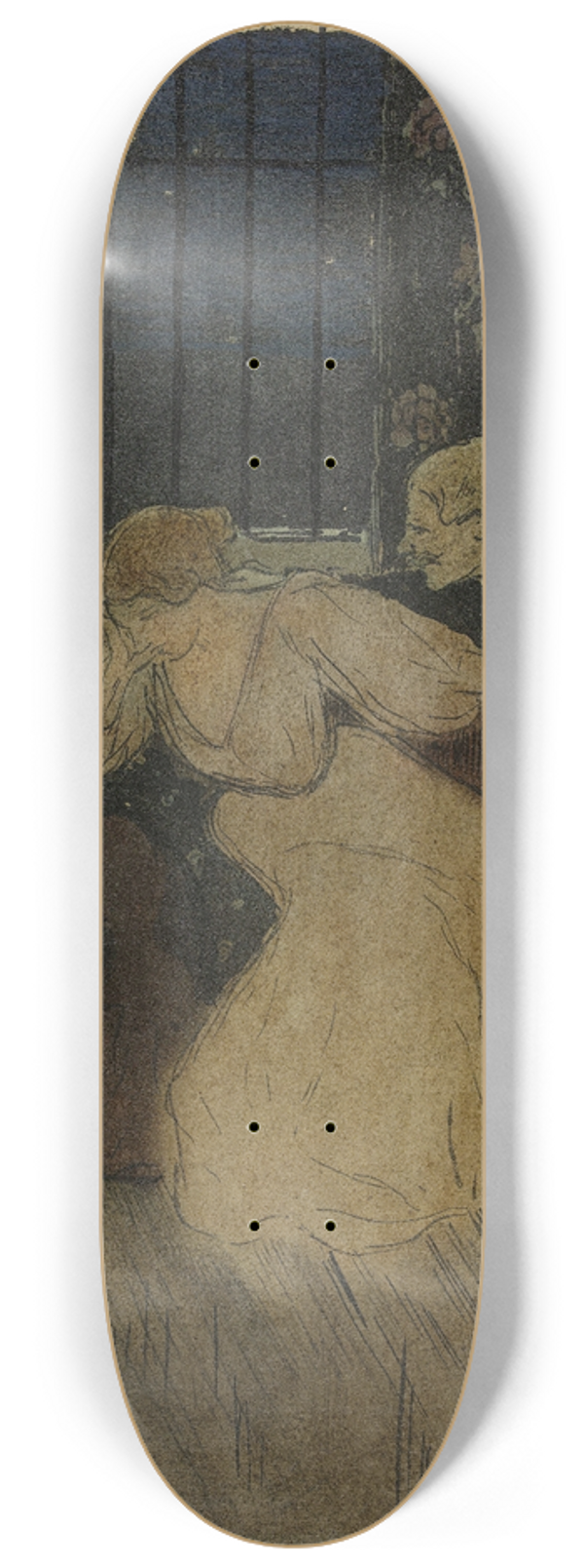 Thophile Alexandre Steinlen - Heer in rok tracht een twijfelende dame op een sofa te overreden 8.25 inch art skate deck