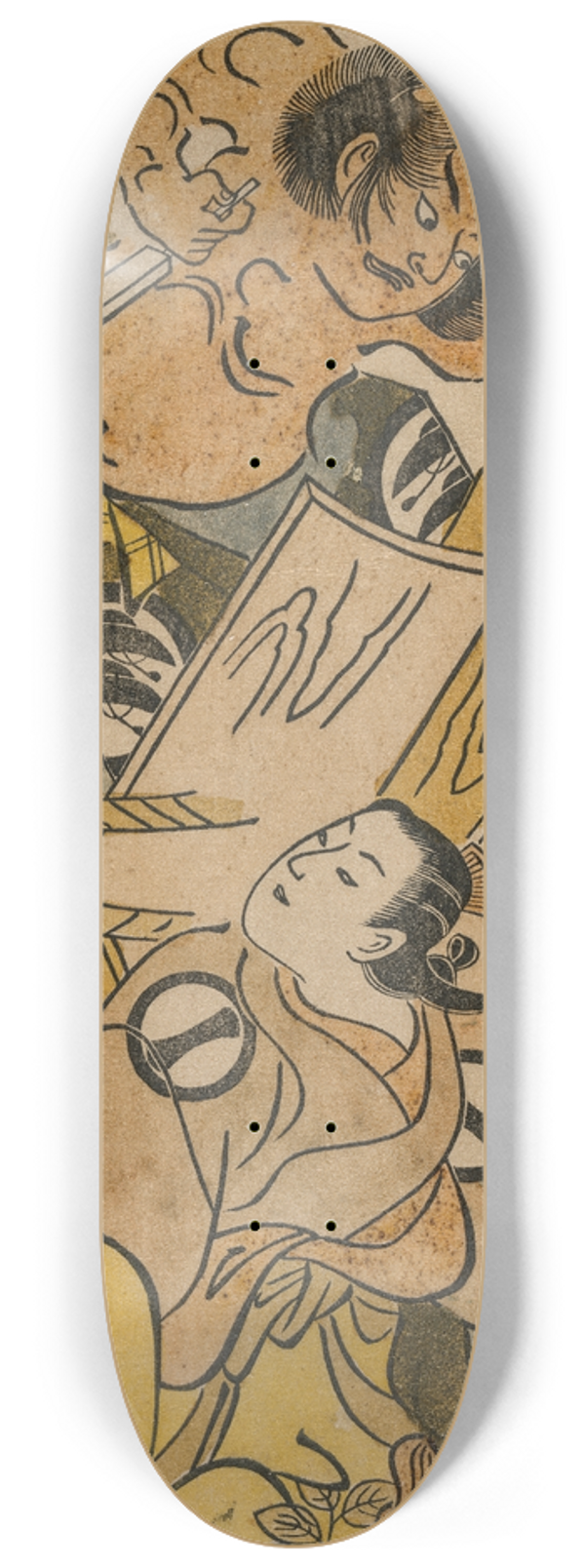 Torii Kiyomasu - Ichikawa Monnosuke as a Courtesan and Nakajima Mioemon Bursting Out of a Barrel 8.25 inch art skate deck