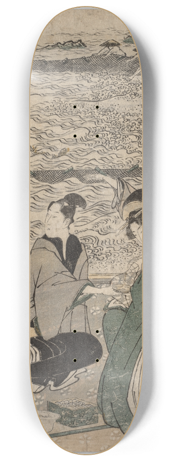 Toyokuni Utagawa - Man and Two Women at the Sea Shore 8.25 inch art skate deck