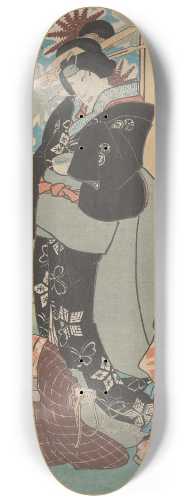 Toyokuni Utagawa - Woman and Child Playing with Monkey 8.25 inch art skate deck
