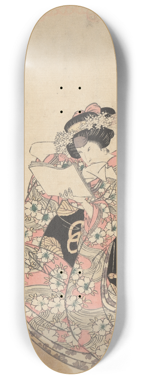 Toyokuni Utagawa - Woman in Elaborate Flowered Kimono, Reading Letter 8.25 inch art skate deck