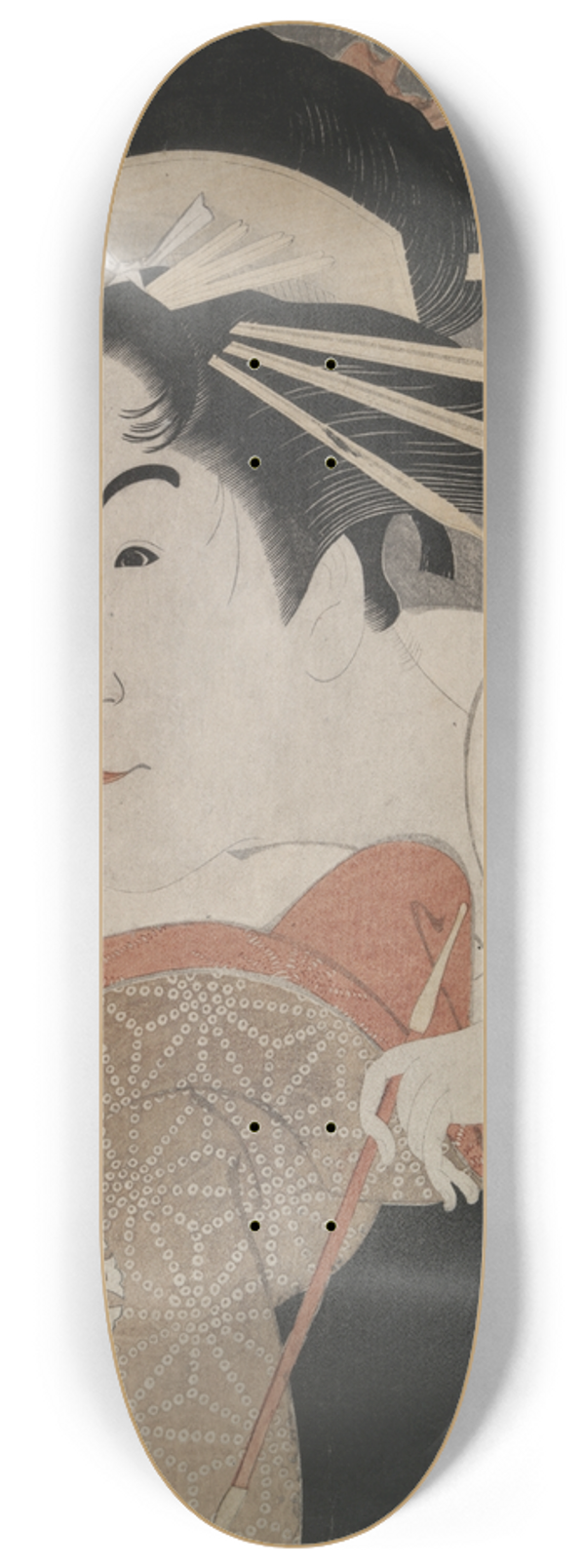 Tshsai Sharaku - The Actor Matsumoto Yonesaburo as Shinobu, Posing as the Courtesan Kewaizaka no Shosho, from the play A Medley of Tales ofRevenge 8.25 inch art skate deck