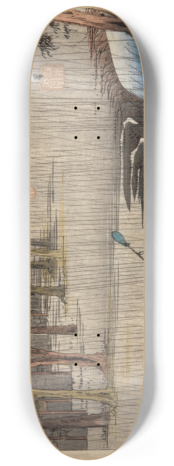 Utagawa Hiroshige - Tsuchiyama  Spring Rain (Tsuchiyama haru no ame) 8.25 inch art skate deck