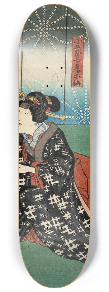 Utagawa Kunisada (Toyokuni III) - Actor in a Role of Kogors Wife, Osen in the Play Na ni Takashi Mariuta Jitsuroku 8.25 inch art skate deck