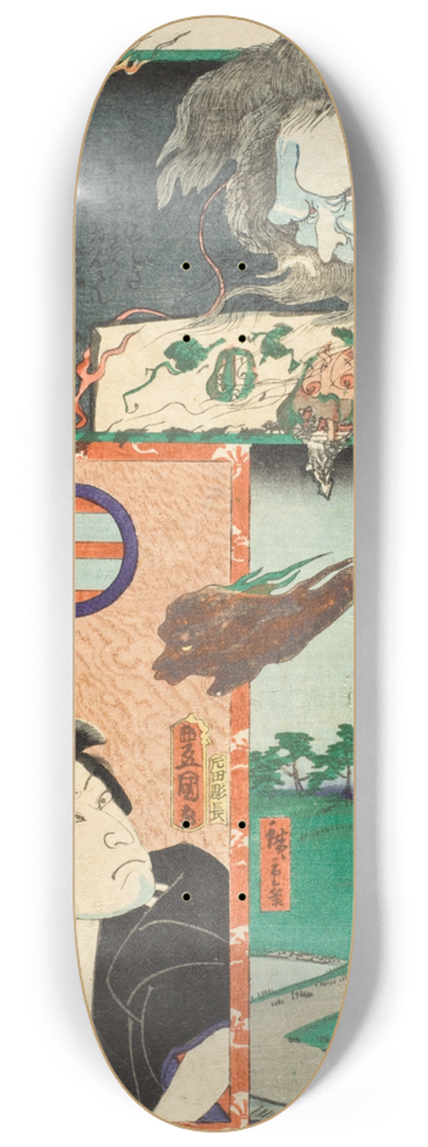 Utagawa Kunisada (Toyokuni III) - Ma Brigade, Fifth Squad; Earthen Bridge by Kuitachi in Asakusa; Kataoka Nizaemon VIII as Tamigaya Iemon 8.25 inch art skate deck