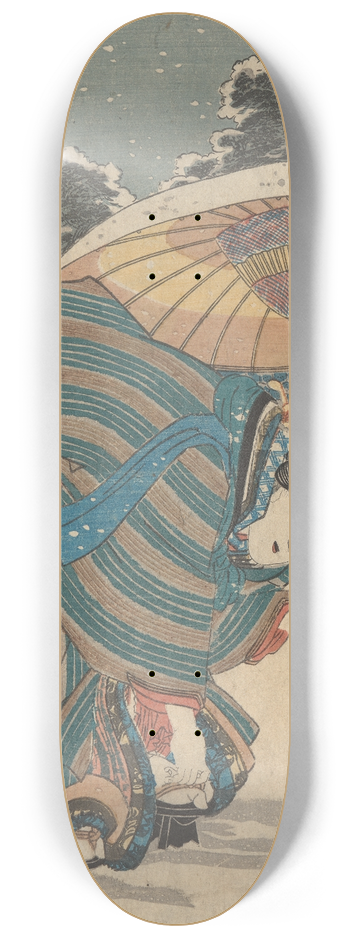 Utagawa Kunisada (Toyokuni III) - Snow Scene; Woman Bending to Adjust Shoe 8.25 inch art skate deck