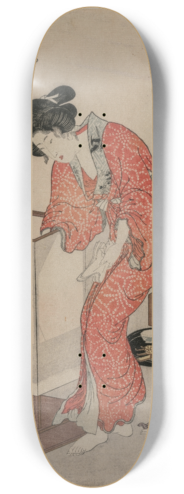 Utagawa Kunisada (Toyokuni III) - Woman Putting Out a Light (from the series Modern Customs: Frost Beneath the Stars) 8.25 inch art skate deck