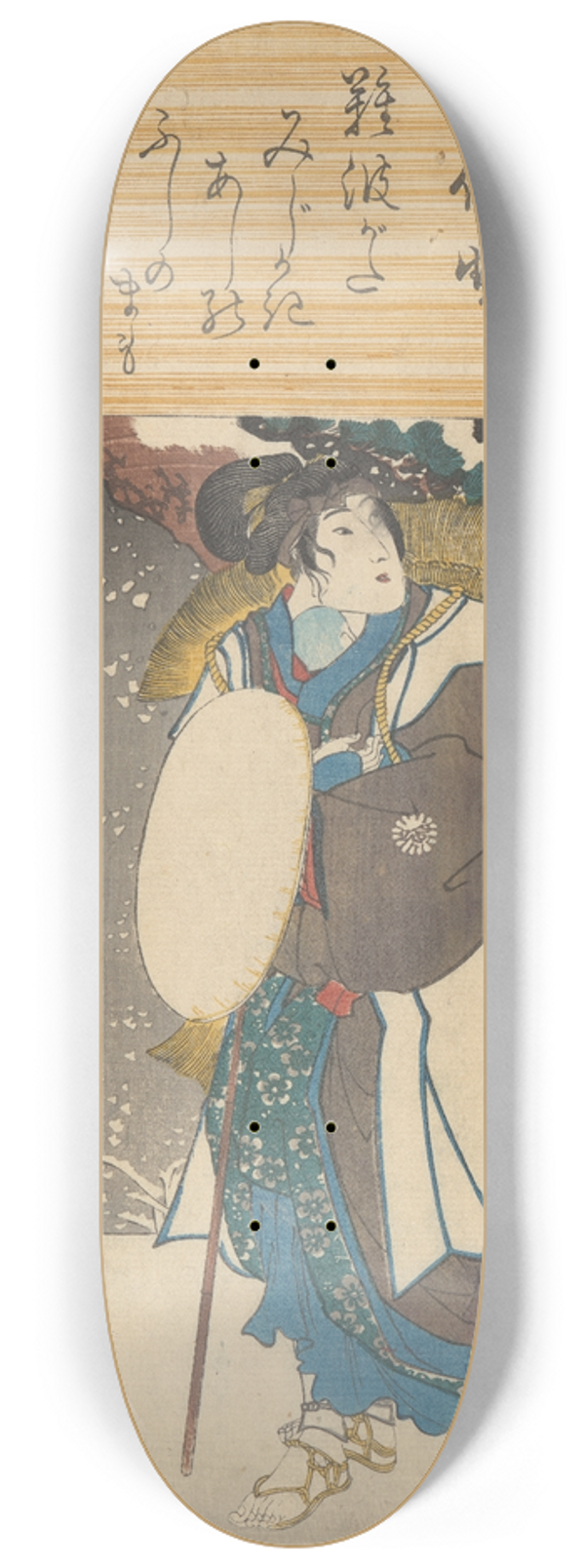 Utagawa Kuniyoshi - Snow Scene; Woman with Bamboo Cape 8.25 inch art skate deck