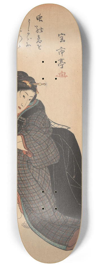 Utagawa Kuniyoshi - Woman in Plaid Kimono, Arms Akimbo 8.25 inch art skate deck
