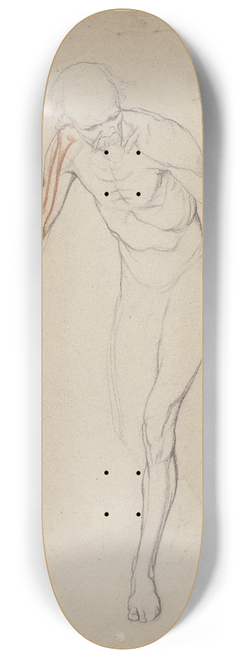 Victor Mller - Aktfigur eines alten Mannes, das Knochengerst seines rechten, auf den Kopf einer vor ihm knienden Frau gelegten Armes rot eingezeichnet 8.25 inch art skate deck