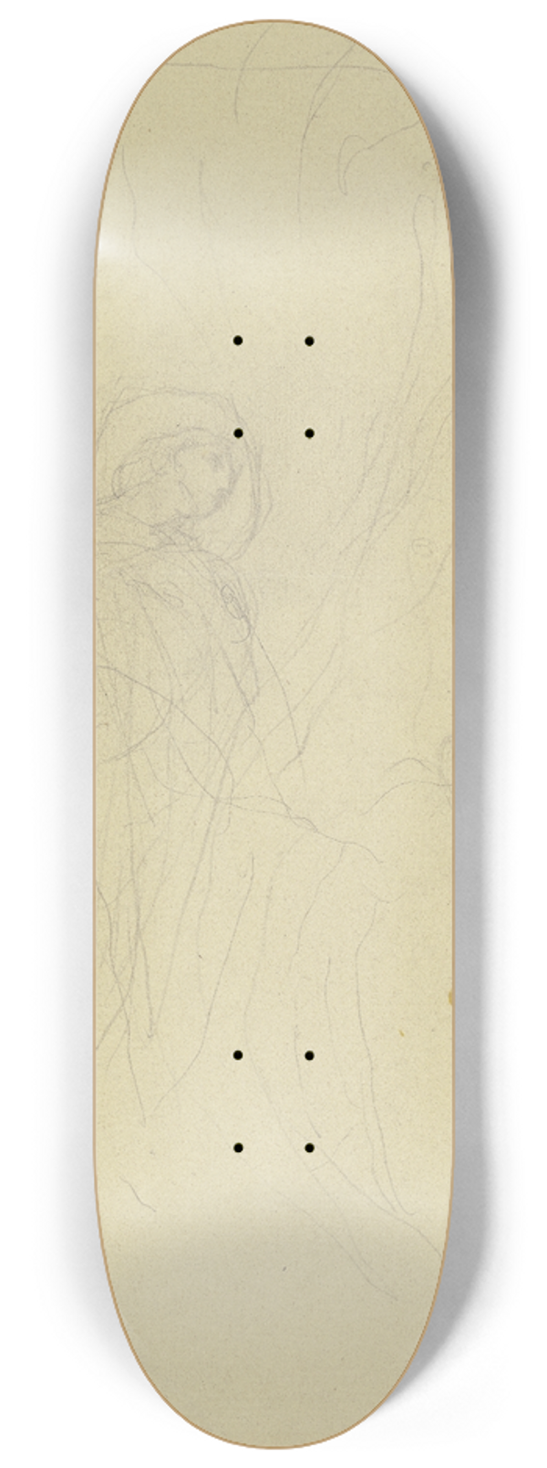 Victor Mller - Links stehend ein Mann mit groem Hut, dem eine Gestalt ber die Schulter blickt, vor ihnen eine dritte Gestalt, aus der Tiefe kommend 8.25 inch art skate deck