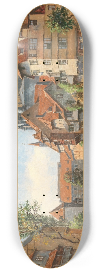 August Fischer - Old Nuremberg, a View of the Synagogue from the Pegnitz River 8.25 inch art skate deck