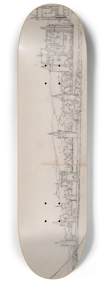 Wenceslaus Hollar - View of Lahnstein on the River Rhine 8.25 inch art skate deck