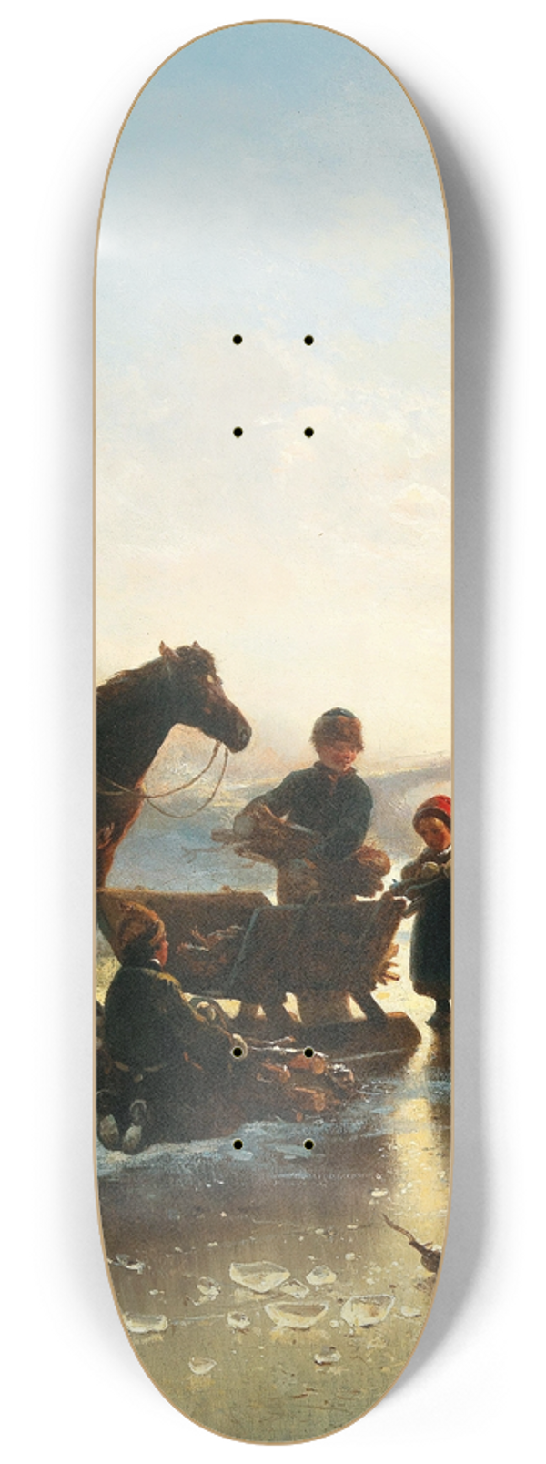 Wilhelm Alexander Meyerheim - Children on the Ice Collecting Wood 8.25 inch art skate deck
