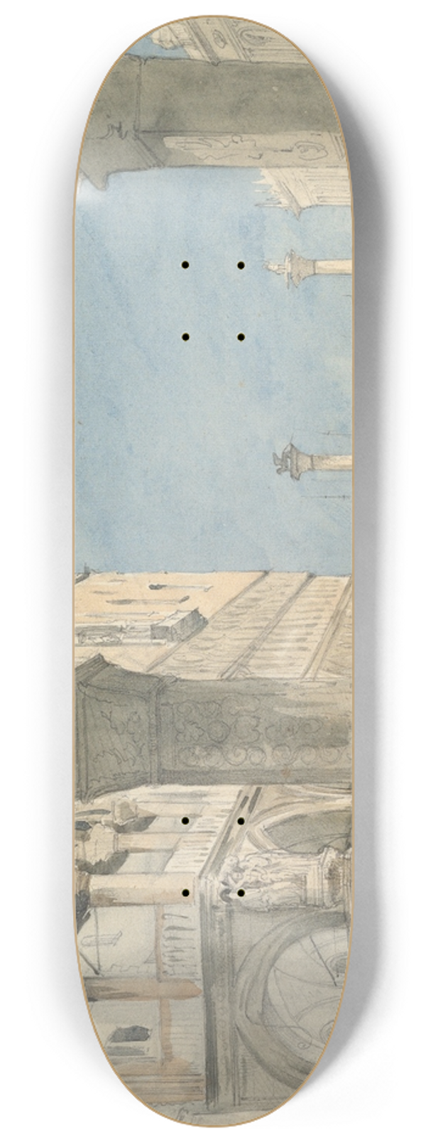 Wilhelm Gail - View of the Piazzetta di San Marco in Venice 8.25 inch art skate deck
