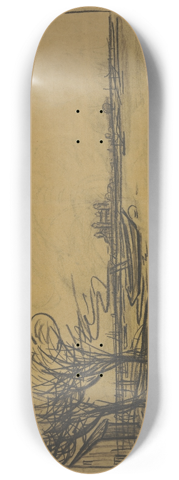 Wilhelm Kalb - Flusslandschaft mit romanischem Kirchbau 8.25 inch art skate deck