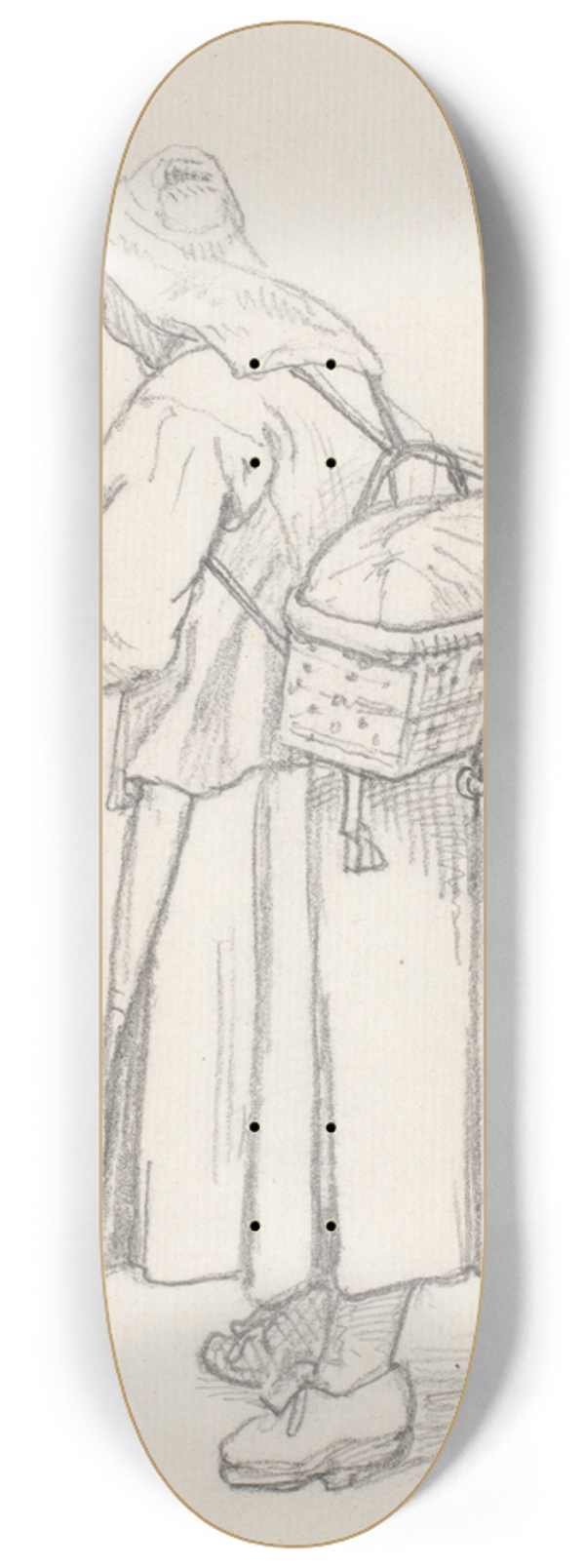 Wilhelm Marstrand - Strikkende svensk kone med kurv p ryggen 8.25 inch art skate deck