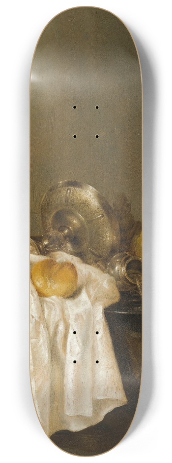Willem Claesz Heda - A Banketje Still Life With A Roemer, A Silver Tazza On Its Side, A Ham, Peaches, A Salt Cellar, A Bread Roll And A White Cloth On A Partly Draped Table 8.25 inch art skate deck