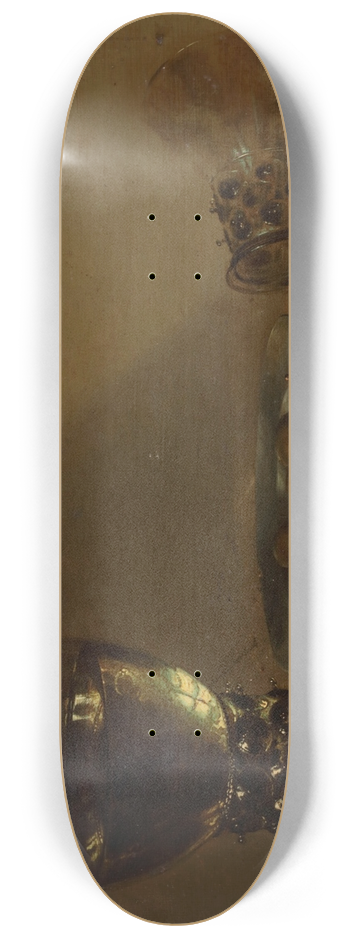 Willem Claesz Heda - A large roemer, a silver knife, a gold pocket watch with blue ribbon, a pewter plate with a peeled lemon, with other objects on a ledge 8.25 inch art skate deck