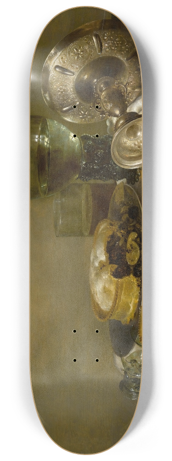 Willem Claesz Heda - A still lifewith an overturned silver tazza, glassware, pies and a peeled lemon on a table 8.25 inch art skate deck