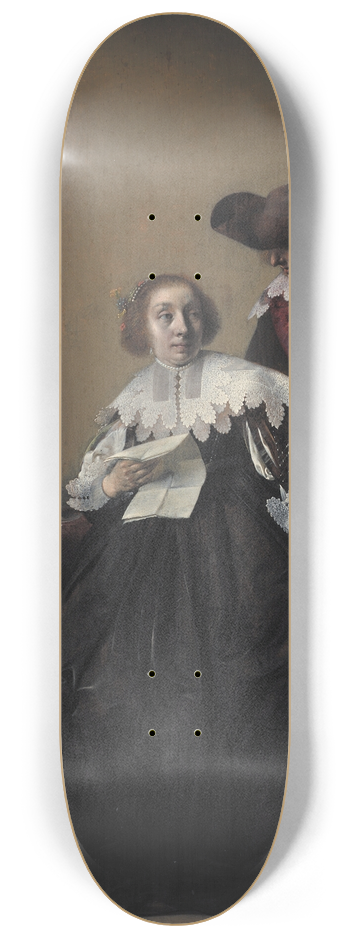 Willem Cornelisz Duyster - A Seated Woman with a Letter, a Gentleman Standing by Her 8.25 inch art skate deck