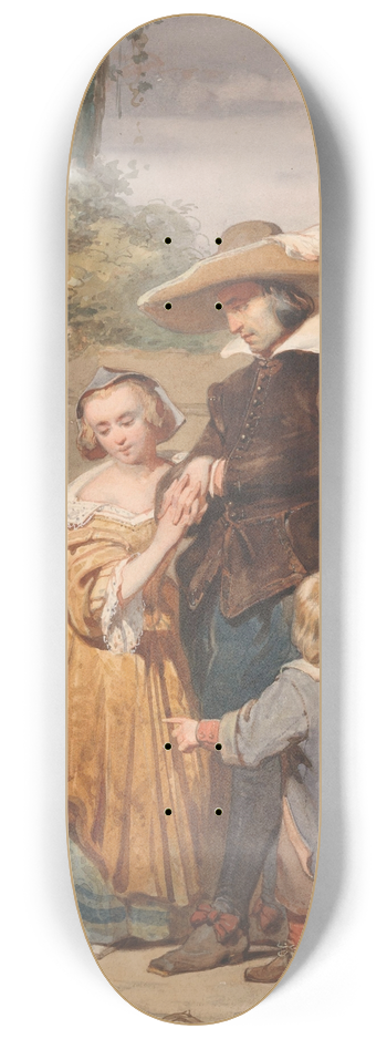 Willem Hendrik Schmidt - Een vader met twee kinderen bij het graf van de moeder 8.25 inch art skate deck