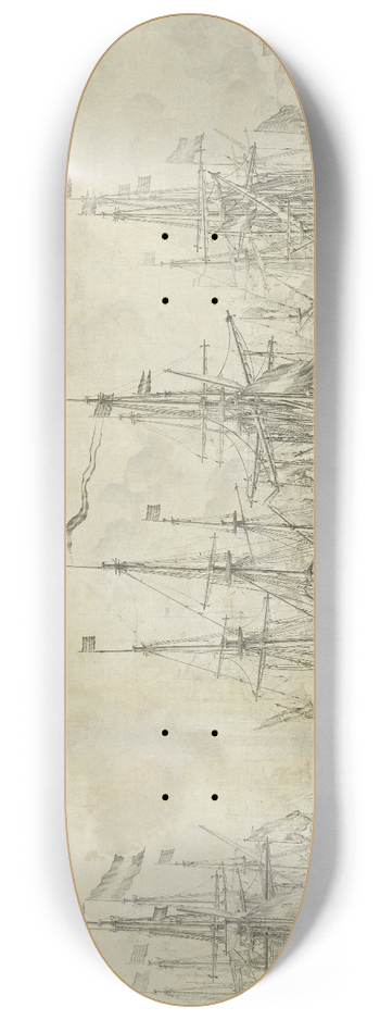 Willem van de Velde the Elder - The Failed Attack of the English on the Return Fleet in the Port of Bergen, Norway, 12 August 1665; an episode from the Second Anglo-Dutch War 8.25 inch art skate deck